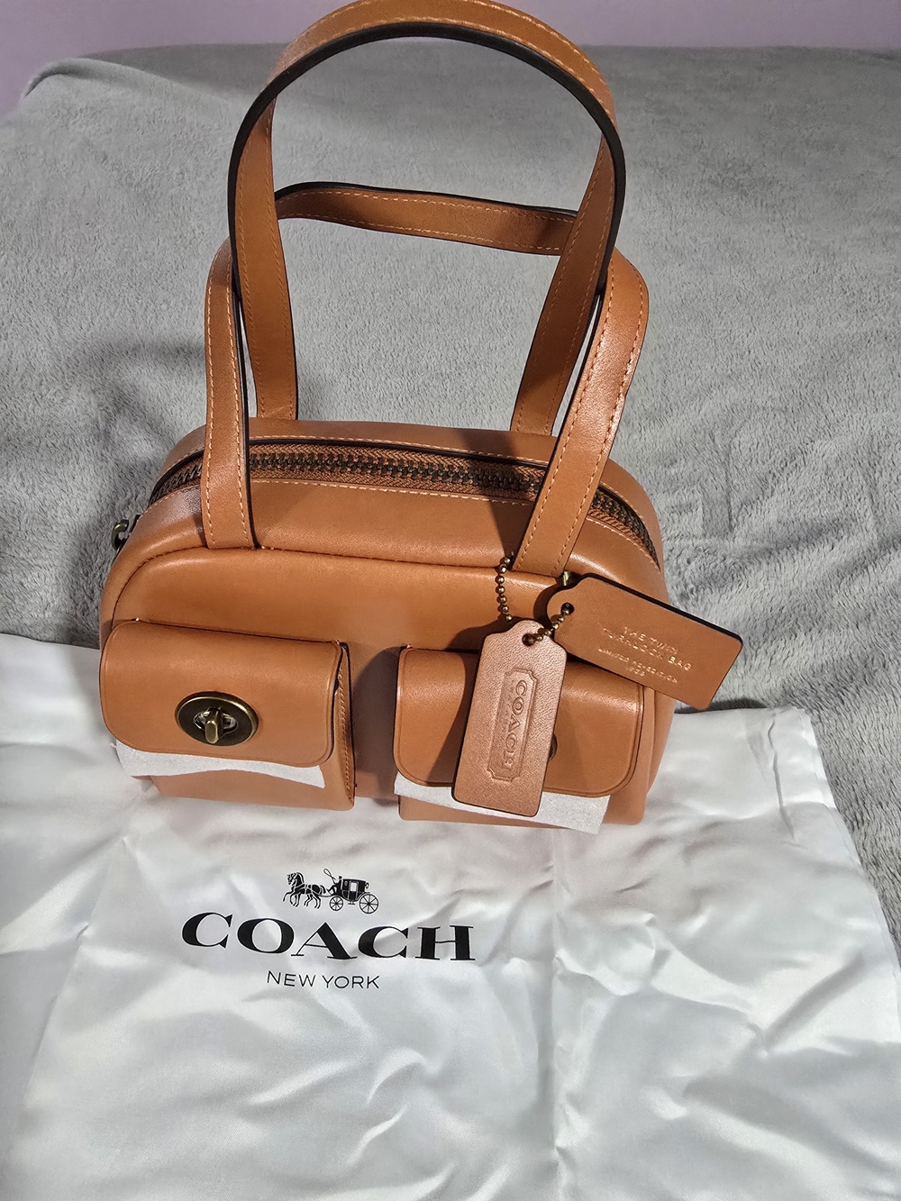 Coach Caramel Leather Satchel with Front Pockets
